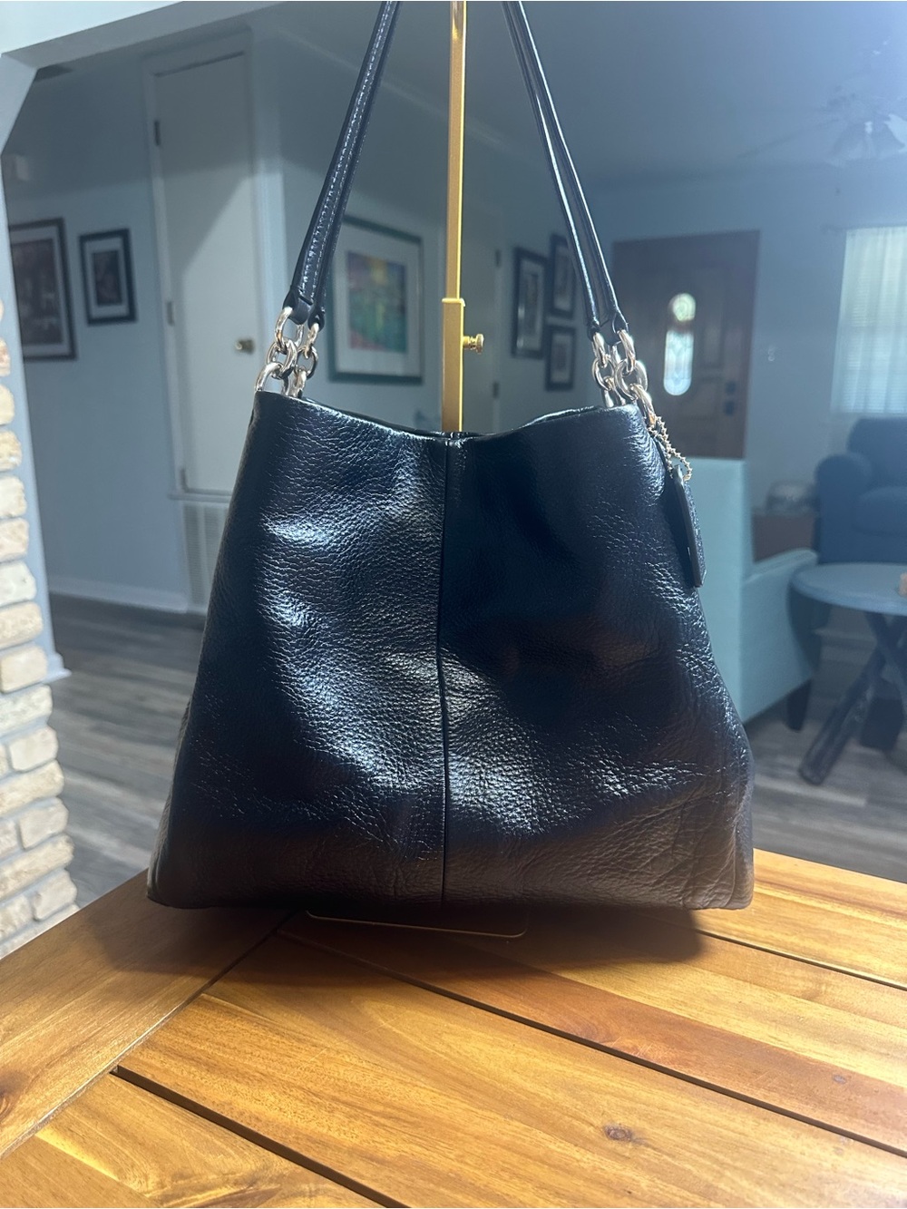 Coach Madison Phoebe Black Pebbled Leather Hobo Bag with Gold Hardware F35723
